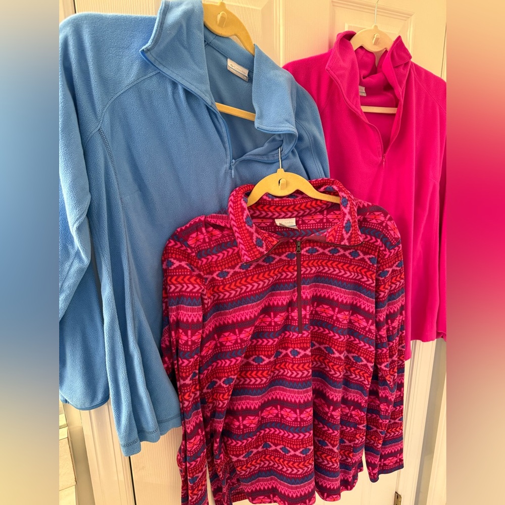 Set of 3 Columbia quarter zip fleece set- pink, blue, multi print - Women’s XL